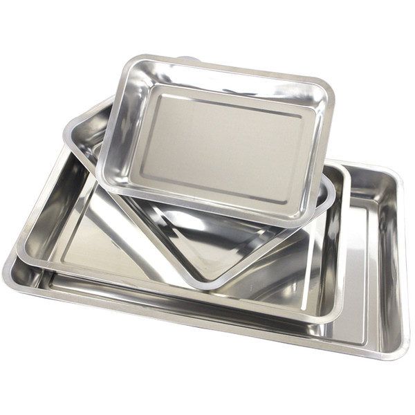 304 Stainless steel Storage Trays square plate Thick pans Rectangular tray Barbecue Deep rice dishes 2cm