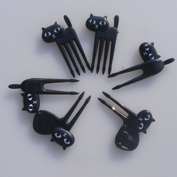 6pcs/set Black Cat Fruit Fork Kitten Lunch Garfo Cartoon Children Food Mini Picks