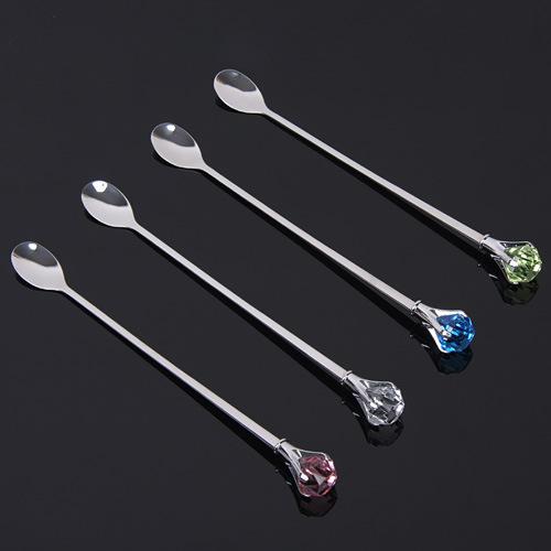 Crystal Diamonds Shaped Diamond Spoon Fork Muddler Stirring Rod Stainless Steel Kitchenware Cutlery Dinner Set of 2 Kitchen Dining