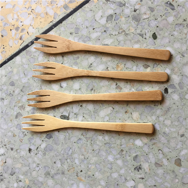 100 Pieces Japanese Style Bamboo Dinner Fork Natural Reusable Forks for Fruit Dessert Cake Food Party Supply Hotel Home Accessory Free Ship