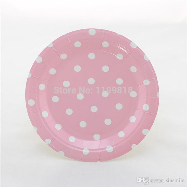 Wholesale-Free Shipping 60pcs Pink Polka dot Paper Plates for Party Holiday Favor Supplies