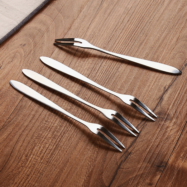 Korean creative stainless steel fruit fork Western tableware small fork Two teeth Dim sum cake fork