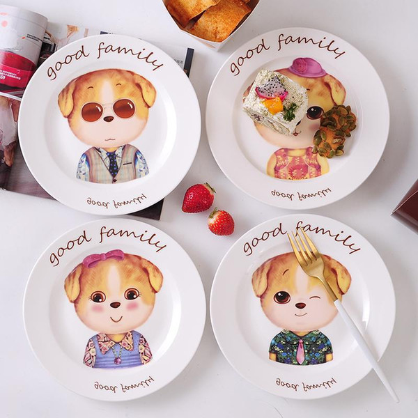 Cartoon Cute Dog Breakfast Ceramic Dishes Creative Children's Salad Fruit Porcelain Plate Household Utensils Tableware