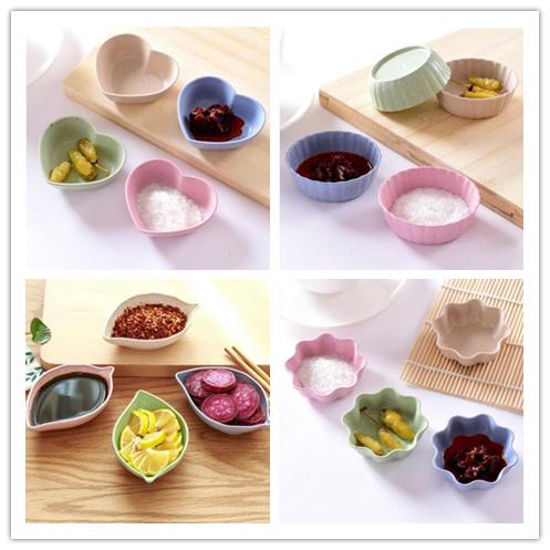 4 Designs Seasoning Dish Snack Plate Salt Vinegar Soy Sauce Saucer Condiment Containers Degradation Wheat Straw Bowl Kitchen Tableware