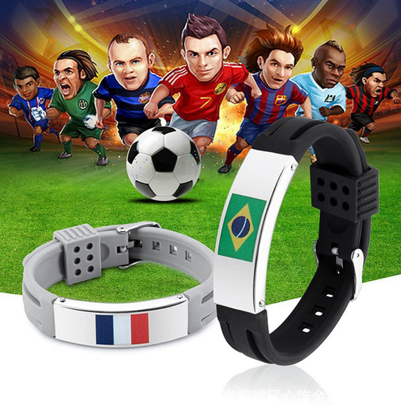 World Cup Flag Alloy Silicone Bracelet For 9 Country Nation 70mm Long Stainless Steel Flag Bracelets For Fans Women Men
