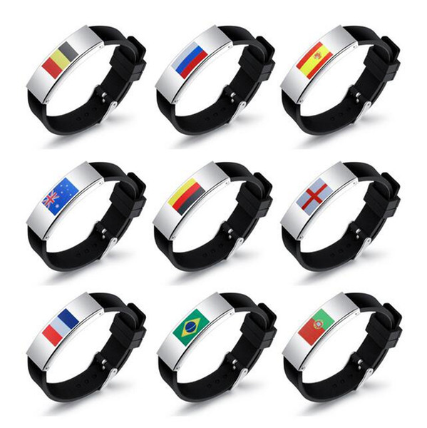 9 National Flag Bracelet 2018 World Cup Soccer Football Alloy Bracelets With Silicone Band For Women Men Fans