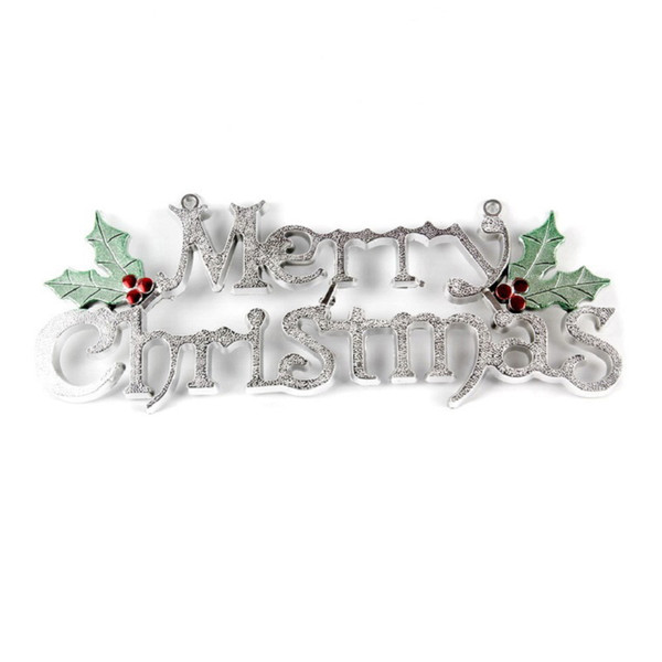 2017 Christmas decoration supplies mall Merry Christmas creative silver Color plastic letter leaf door wholesale Children gifts festival