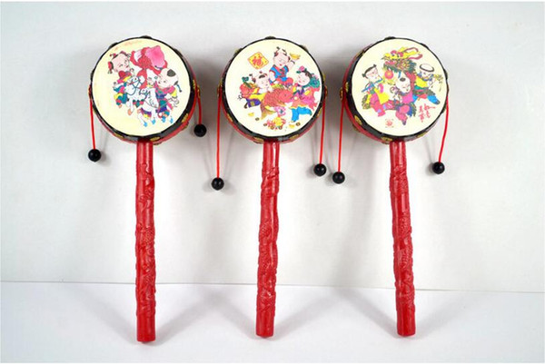 Wholesale Eco-friendly drum-shaped rattle Classic traditional Baby Toys rattle-drum Festive & Party Supplies