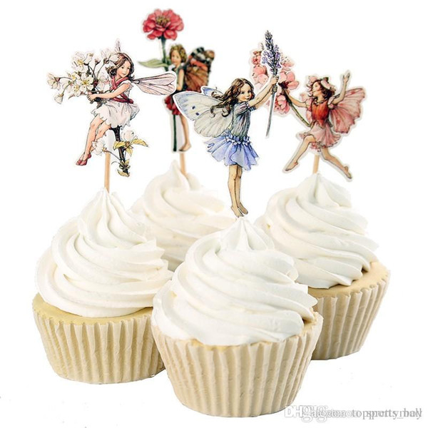 48pcs Flower Fairy Cupcake Toppers Picks for Birthday Decorations New Year Easter Halloween Party Cake Decoration Favor