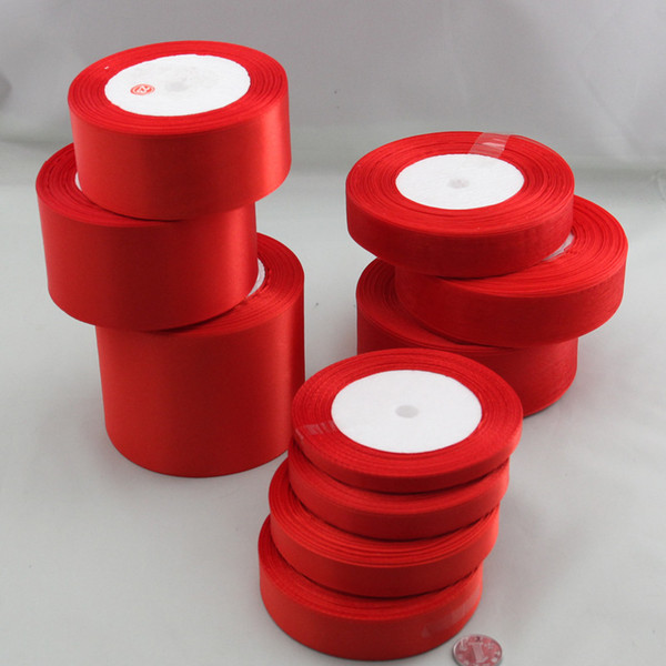 Red Silk Satin Ribbon Wedding Decorative Ribbons, Gift Wrap, DIY Handmade Materials free Shipping Wholesale 25 Yards ,