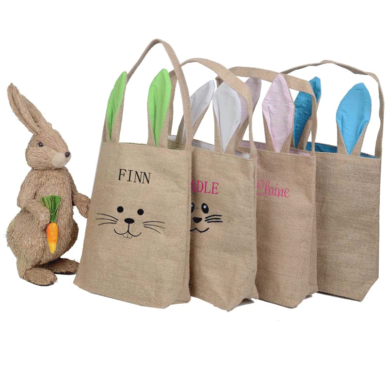 New Easter Bunny Ear Bags DIY Embroider Cotton Linen Basket Bag Easter Gift Packing Handbags For Children Festival Tote Bag Free DHL EHB01