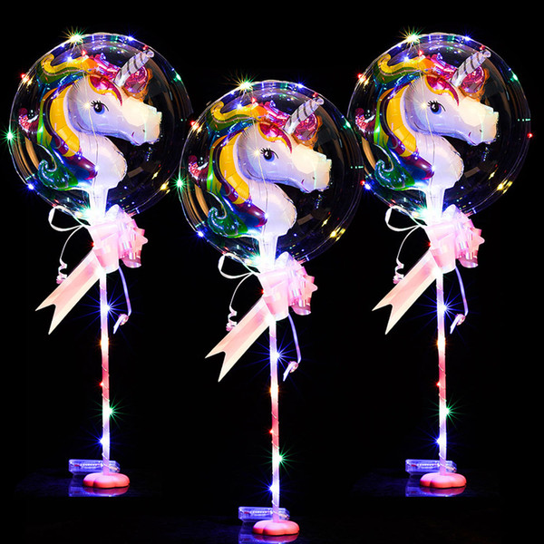 18inch 3D Unicorn Cartoon BOBO Ball Balloons Christmas Wedding Party Transparent Bear Duck Kids Balloon Flashing Decoration At Stock