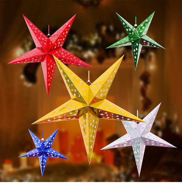 Cheap Christmas Decoration Lantern Pentagram Lampshade Star Paper Lantern Hanging Wedding Christmas Party Accessories Lantern 30CM