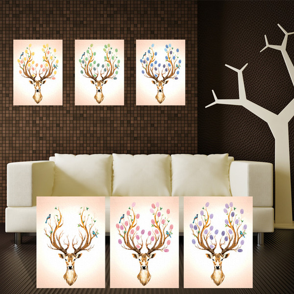 Fingerprint Sign Wedding Decoration Tree And Deer DIY Writing Names and date Wedding Guestbook Birthday Baptism Poster