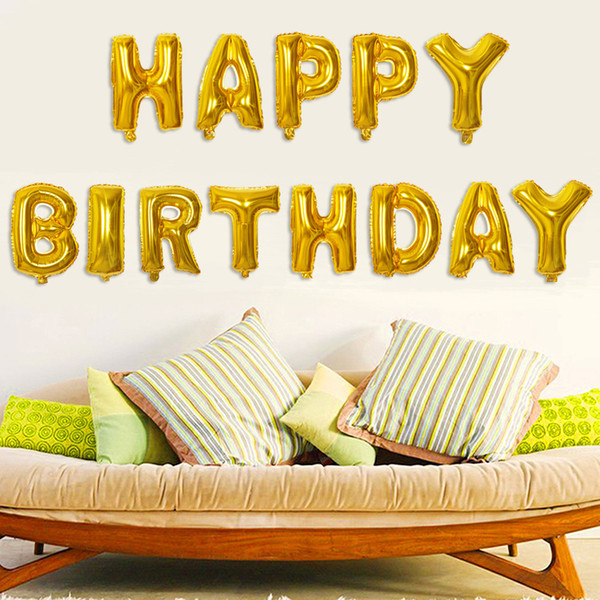 Stock Happy Birthday Balloon 16inch Aluminum Film Alphabet Letters Foil Balloons Kids Birthday Decorations Helium Ballon Supplies