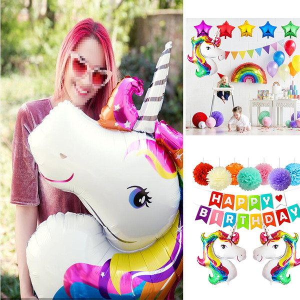 Quality Rainbow Unicorn Balloons Party Supplies Foil Balloons Kids Cartoon Animal Horse Party Wedding Christmas Decoration 87x116cm