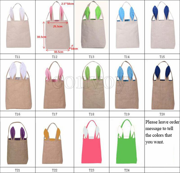 New 14 styles Easter Bunny Ear Bags DIY Embroider Cotton Linen Basket Bag Easter Gift Packing Handbags For Children Festival Tote Bag EHB01