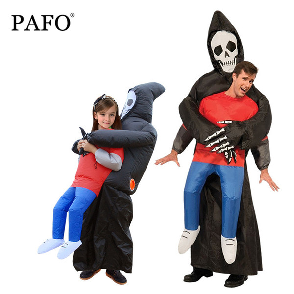 Skeleton Ghost Inflatable Costume Adult Funny Blow Up Suit Party Fancy Dress Dark Death Catch Me Horror Halloween Costumes