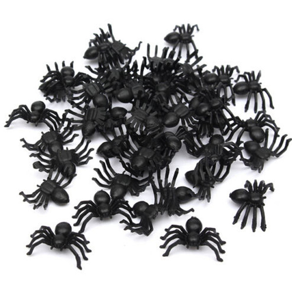 200pcs 2*1.4cm Plastic Black Spider Halloween Decoration Festival Supplies Funny Prank Toys Decoration Realistic Prop