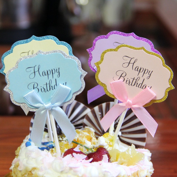 2019 8 Colors New Cake Birthday Insert Pink Butterfly-knot Cake Decoration DIY Paper Insert 5/Bag