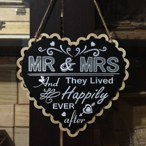 Wedding Wooden Signs Heart Shape Blackboard Mr Mrs Wood Signs Chair Signs Wedding Party Decoration Photo Props Wholesale 10PCS Free Shipping