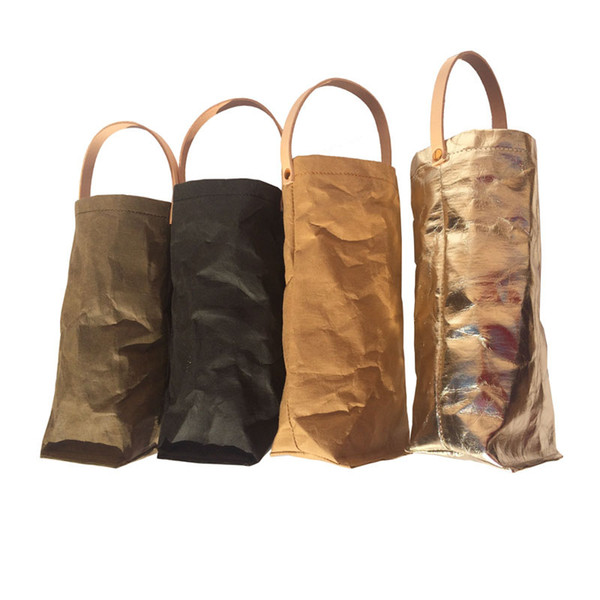 Premium Kraft Paper Wine Gift Bags with Leather Handles Reusable Washable Single Bottle Wine Holder Tote Bag for Christmas Party Shopping