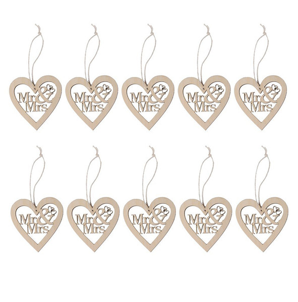 Laser Cut Wooden Heart Hanging Ornaments Mr Mrs LOVE Pendants with String Wedding Decoration Party Decor Gift Wood Embellishments Crafts