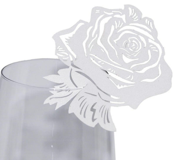 Rose Laser Cut Tag Place Card Pearl Paper Wine Glass Cup Name Place Card Wedding Table Decoration Party Supplies