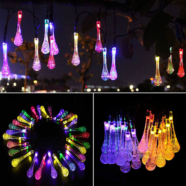 LED Water Drop Solar Powered Light Halloween Christmas Decorations 30 Lights Home Outdoor Garden Patio Party Holiday Supplies WX9-36