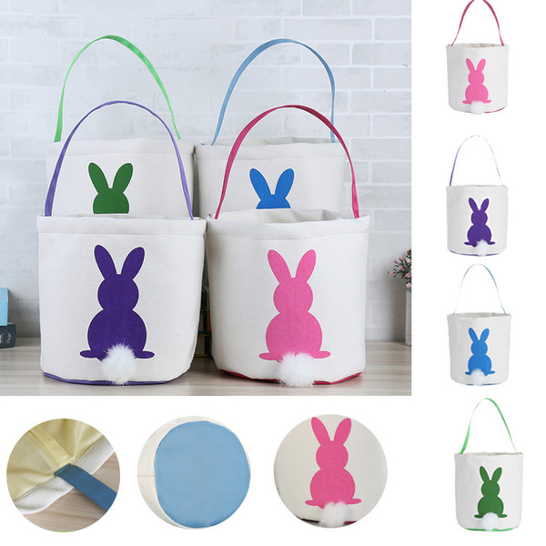 Easter Rabbit Basket Easter Bunny Bags Rabbit Printed Canvas Tote Bag Egg Candies Baskets 4 Colors