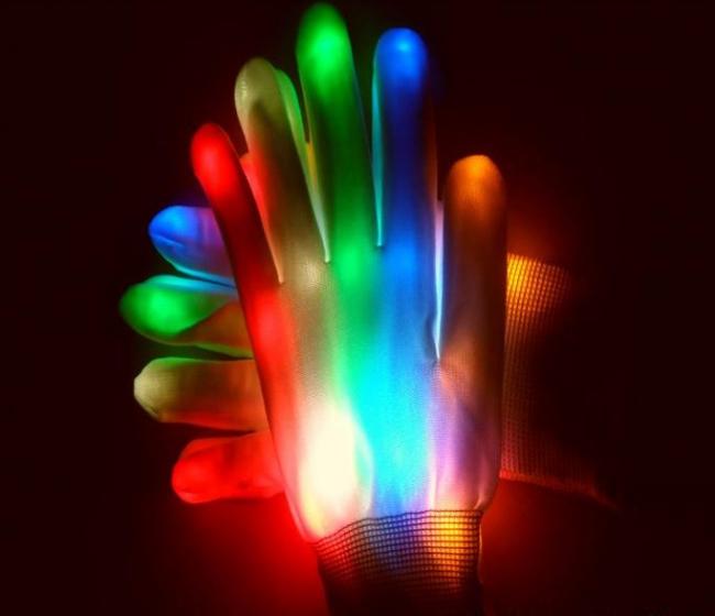2017 new 1pair Novelty LED Flashing Gloves Colorful Finger Light Glove Christmas Halloween Party Decorations Free Shipping