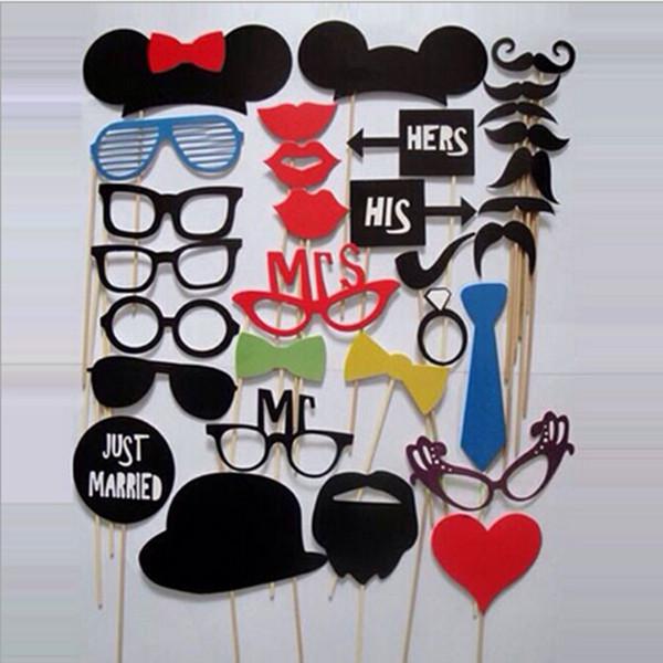 1Set/31pcs DIY Party Masks Photo Booth Props Mustache On A Stick Wedding Party Favor