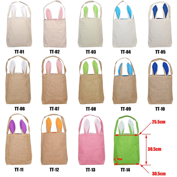 2019 Easter Bunny Bag for Egg Hunts Burlap Easter Basket Tote Handbag 14 Colors Dual Layer Bunny Ears Design with Jute Cloth Material