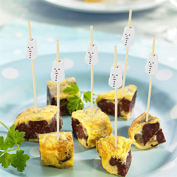 Christmas Decorations Party Cocktail Picks White Snowman Bamboo Toothpicks For Appetizers Drinks Fruits Food Décor 4.7
