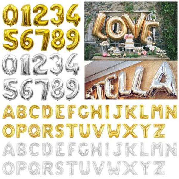 16 Inch Aluminum Balloons Gold Silver Alphabet Letters A-Z And Arabic Number 0-9 Foil Balloon Christmas Birthday Party Decoration H0185