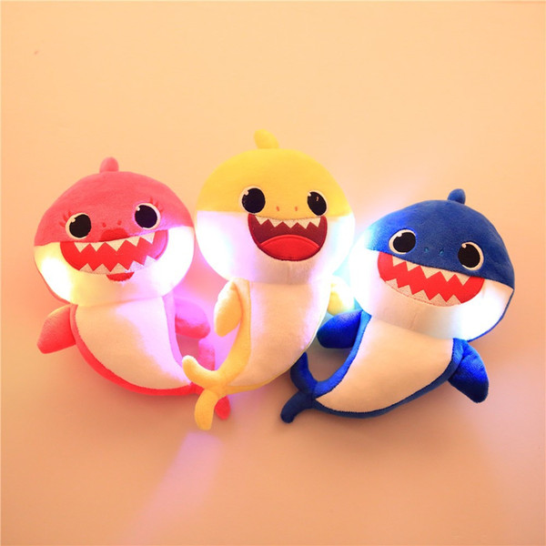 In stock light Music Sound Baby Shark Plush led Doll Soft Baby Cartoon Shark Stuffed Plush Toys Singing English Song For Kids Gift Children
