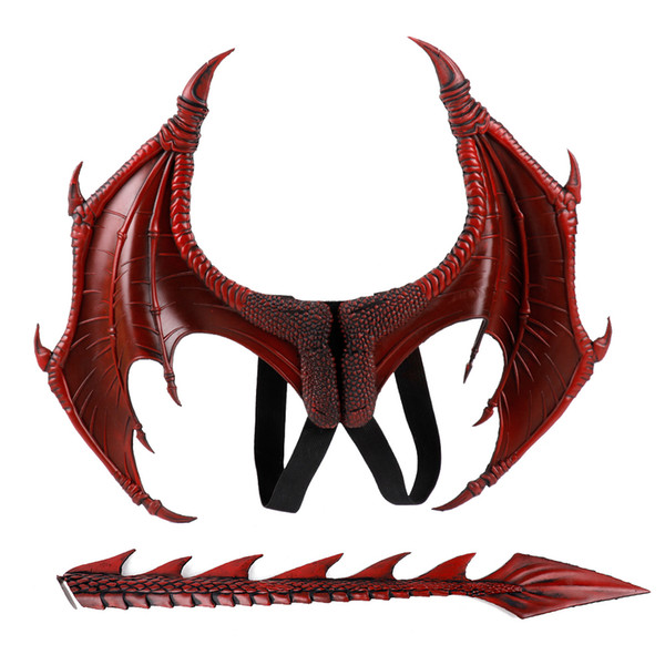 Free Shipping Cospty Kids Children Pu Foam Realistic Halloween Party Dragon Devil Costume Wings and Tails