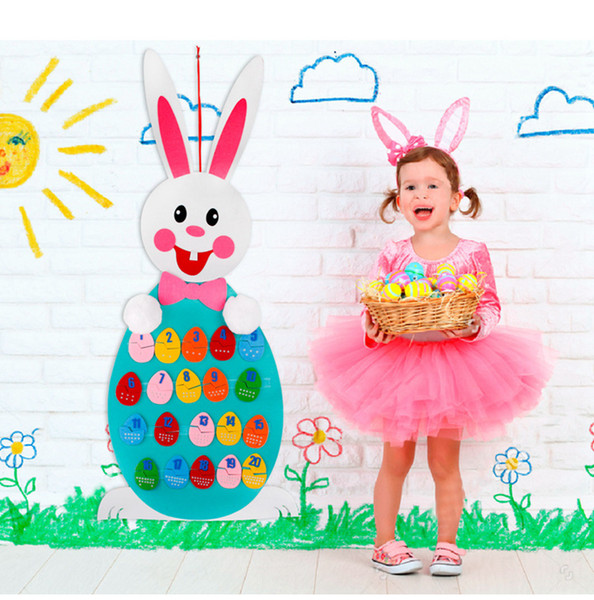 Free shipping Cute Happy Bunny Rabbit Hanging Ornaments Happy Easter Decorations Birthday Party DIY Felt Easter Eggs Kids Favors