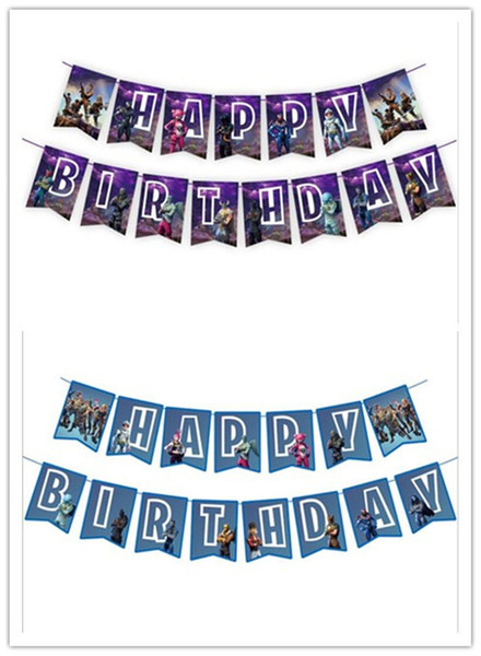 High Quality Fortnight Game Fortress Night Birthday Paper Flag Banner Party Decor Supplies 2 Colors Purple Blue 30pcs