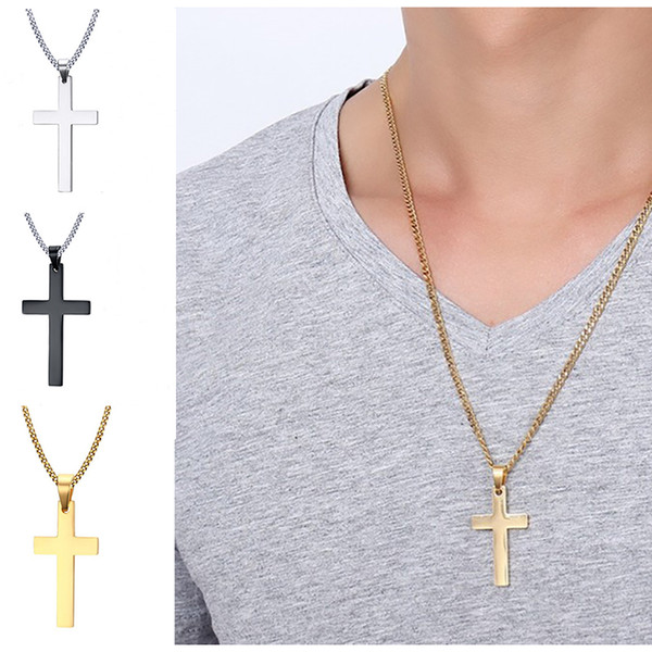 Classic Mens Cross Pendant Necklace Christian Titanium Steel Single Link Chain men's Necklace Drops Statement Jewelry 308