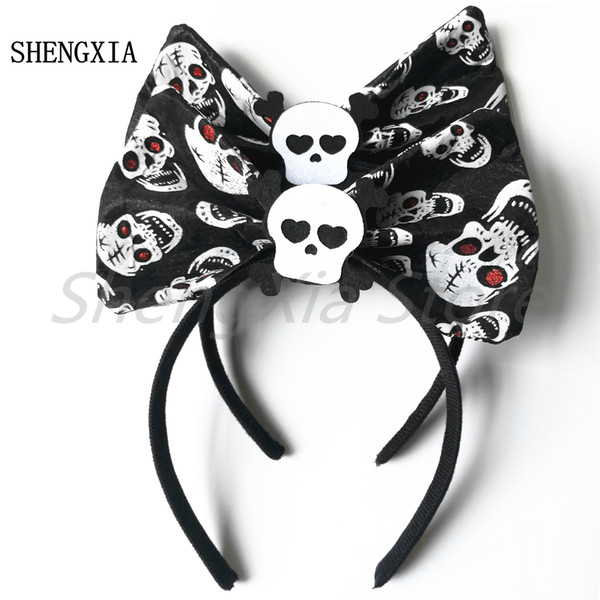 New Halloween bowknot Headband Festival Party Performance Props Terrorist atmosphere Decorative Skull Bow Headdress Hair Accessories