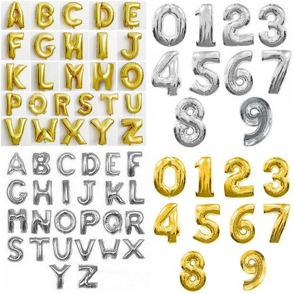 16 inch 0-9 Gold Silver Number Foil Balloons A-Z Letters Helium Ballons Birthday Party Wedding Decor Air Baloons Party Supplier
