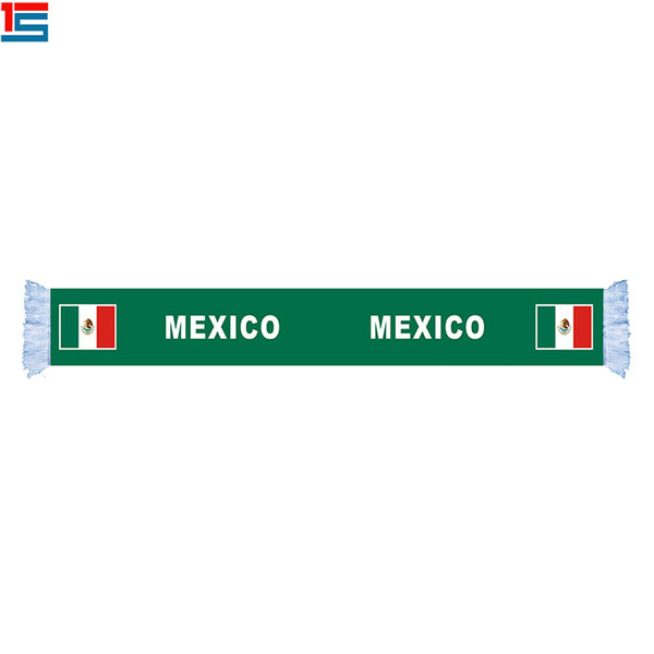 cheap polyesterv Mexico vnational flag scarf for national day sports team football fans scarf with fringes