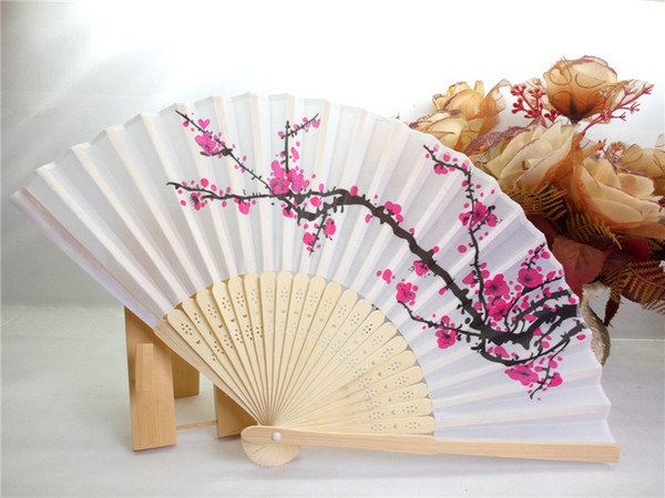 100pcs/lot Free Shipping Wintersweet hand fan plum blossom band folding fan For Wedding Party favor