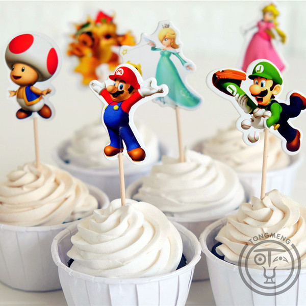 72pcs Super Mario Bros Luigui Mario Browser Toad Peach Daisy cupcake toppers picks party decoration for Kids birthday supplies