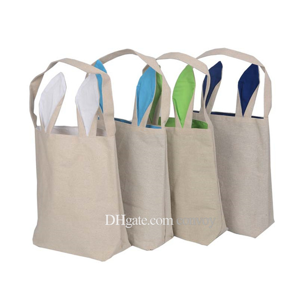 Easter Bunny Ear Bags Cotton Linen Tote Bags DIY Embroider Basket Bag Easter Gift Packing Handbags Children Kids Festival Bags EHB03