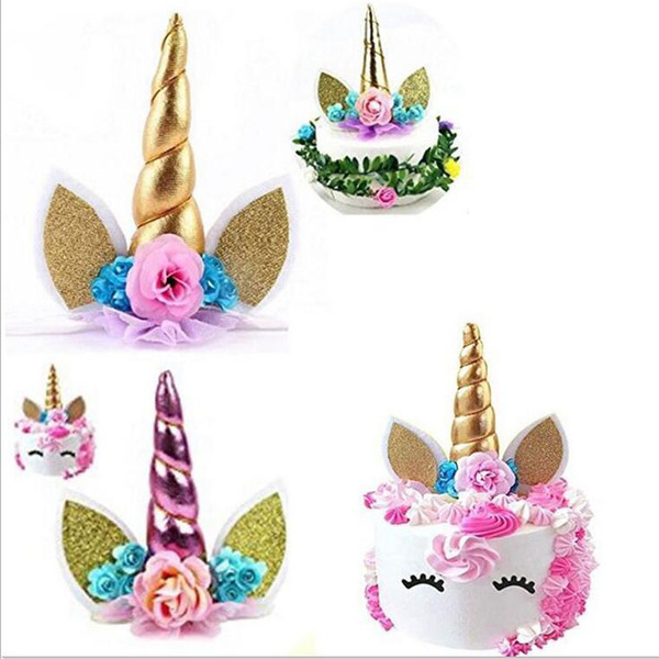 New unicorn cake decoration 15*15cm cake topper Unicorn theme birthday cake decoration Baking plug-in jewelry dress up kids birthday HCY009