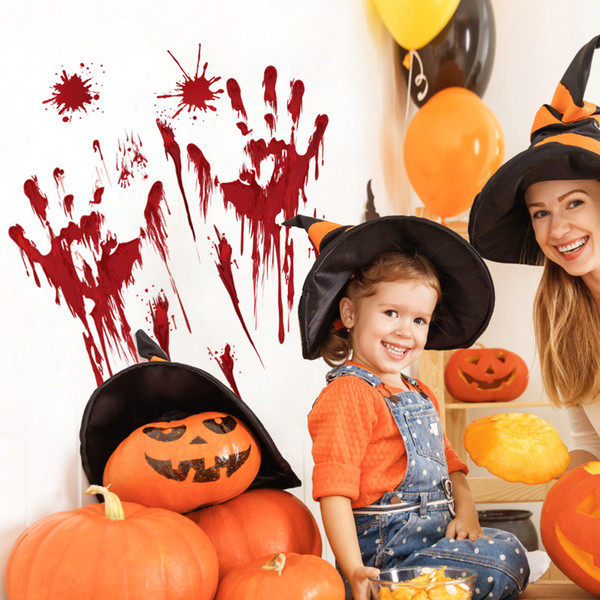 Halloween Scary sticker Blood fingermark footprint pumpkin paster party decor Ornament Mark for wall window door