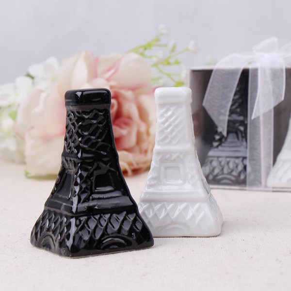 200pcs=100sets/lot Unique Eiffel Tower Design Ceramic Salt and Pepper Shakers Souvenirs Wedding Favor Free shipping