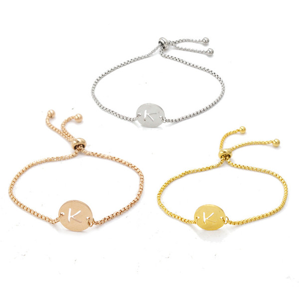 Stainless steel 26 A-Z English Letter Initial Bracelet Silver Gold Letter Charm chain bracelet free shipping